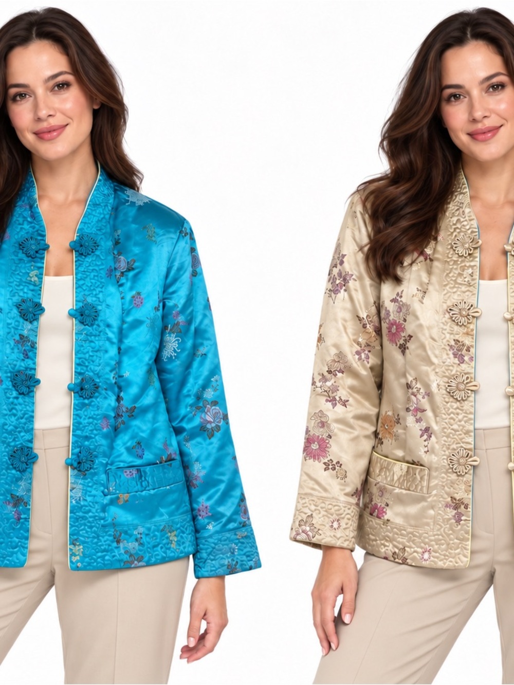 Chinese brocade jacket Asian-inspired reversible jacket Satin Floral Mandarin L